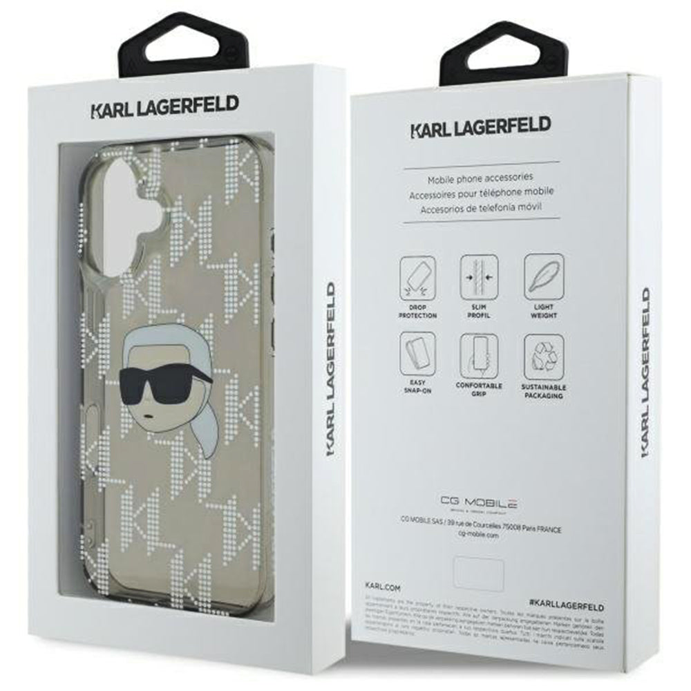 Θήκη για Apple iPhone 16, Karl Lagerfeld, IML Luxury Electroplated Karl's Head, Μαύρη