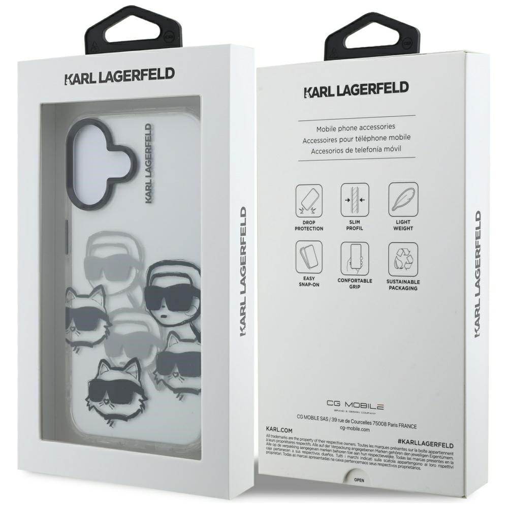 Θήκη για Apple iPhone 16, Karl Lagerfeld, IML Luxury Multi Head Pattern, Διαφανής