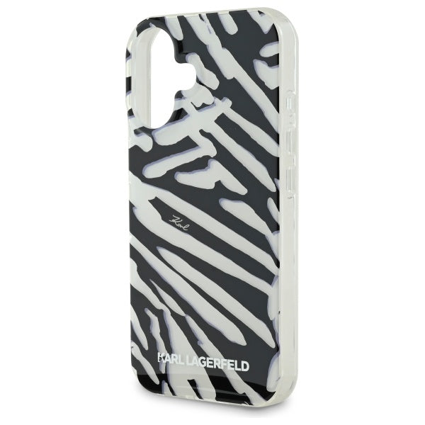 Θήκη για Apple iPhone 16, Karl Lagerfeld, IML Luxury Zebra Pattern with Strap, Μαύρη