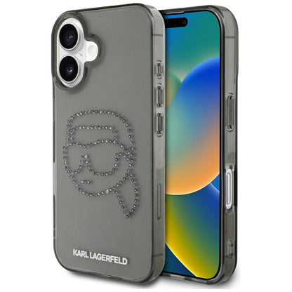 Θήκη για Apple iPhone 16, Karl Lagerfeld, IML Rhinestones Karl's Head, Μαύρη