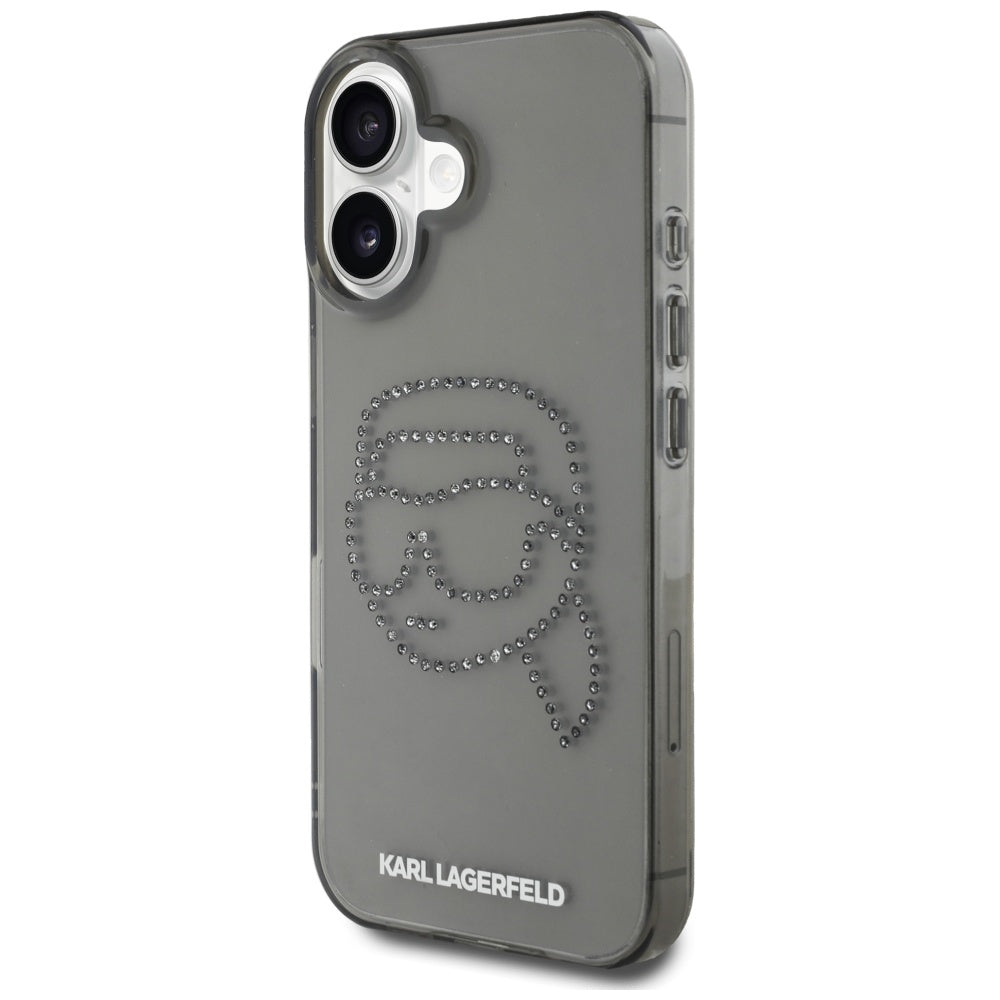 Θήκη για Apple iPhone 16, Karl Lagerfeld, IML Rhinestones Karl's Head, Μαύρη