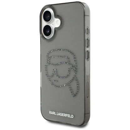 Θήκη για Apple iPhone 16, Karl Lagerfeld, IML Rhinestones Karl's Head, Μαύρη