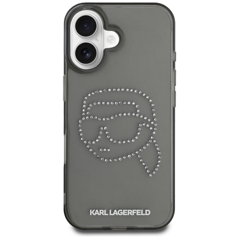 Θήκη για Apple iPhone 16, Karl Lagerfeld, IML Rhinestones Karl's Head, Μαύρη