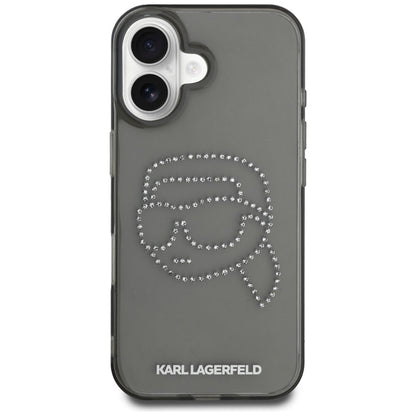 Θήκη για Apple iPhone 16, Karl Lagerfeld, IML Rhinestones Karl's Head, Μαύρη