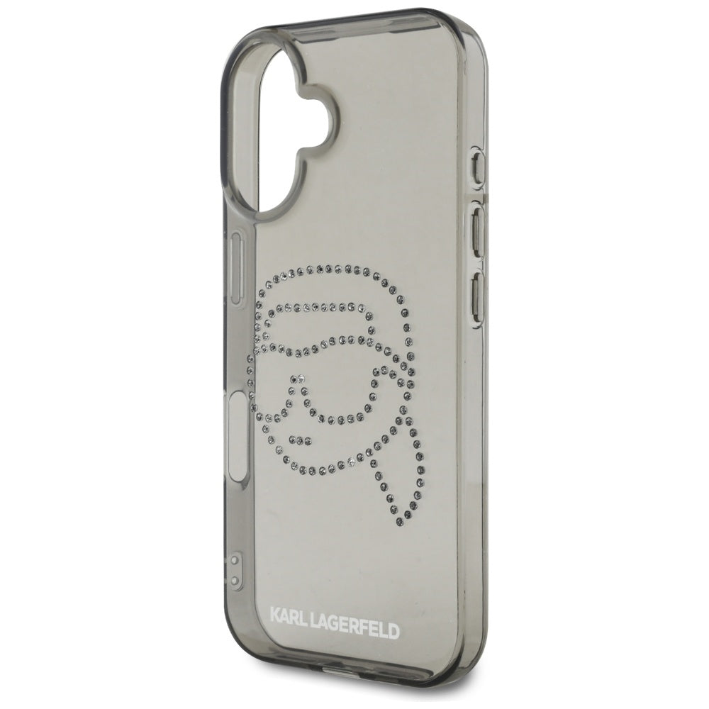Θήκη για Apple iPhone 16, Karl Lagerfeld, IML Rhinestones Karl's Head, Μαύρη