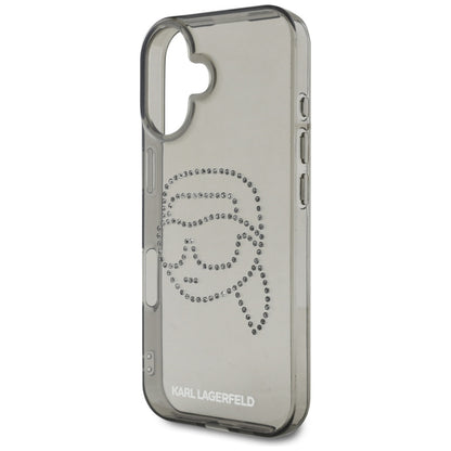 Θήκη για Apple iPhone 16, Karl Lagerfeld, IML Rhinestones Karl's Head, Μαύρη