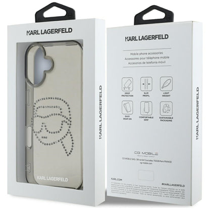 Θήκη για Apple iPhone 16, Karl Lagerfeld, IML Rhinestones Karl's Head, Μαύρη