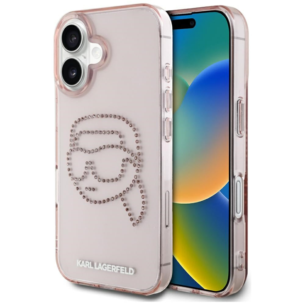 Case for Apple iPhone 16, Karl Lagerfeld, IML Rhinestones Karl's Head, Pink