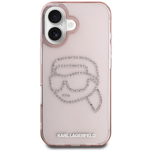 Θήκη για Apple iPhone 16, Karl Lagerfeld, IML Rhinestones Karl's Head, Ροζ