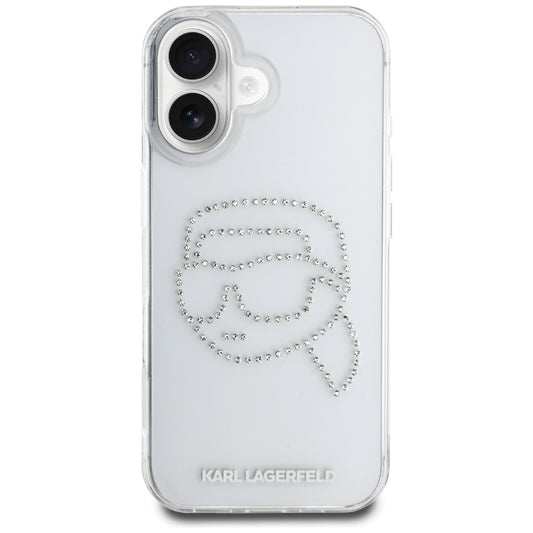 Θήκη για Apple iPhone 16, Karl Lagerfeld, IML Rhinestones Karl's Head, Διάφανη