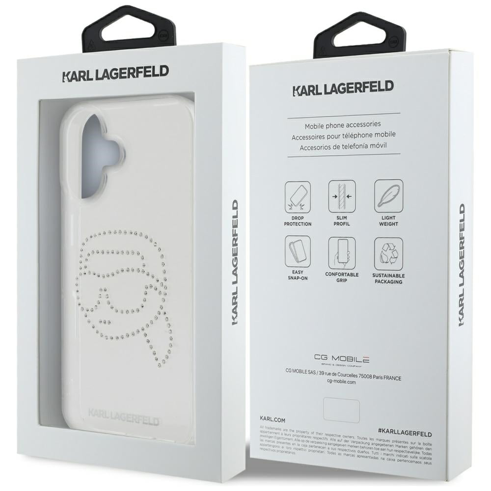 Θήκη για Apple iPhone 16, Karl Lagerfeld, IML Rhinestones Karl's Head, Διάφανη