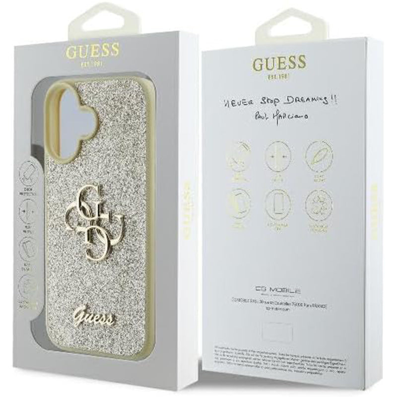 Θήκη για Apple iPhone 16 Plus, Guess, Fixed Glitter Big 4G, Χρυσή