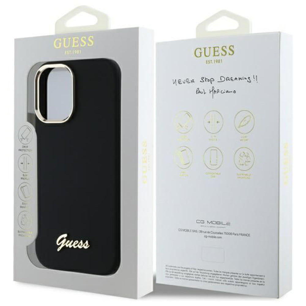 Θήκη για Apple iPhone 16 Plus, Guess, Script Metal Logo & Frame, Μαύρη