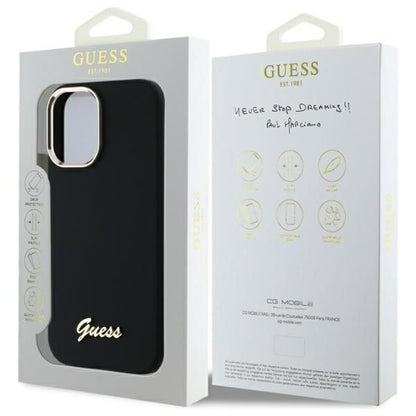 Θήκη για Apple iPhone 16 Plus, Guess, Script Metal Logo & Frame, Μαύρη