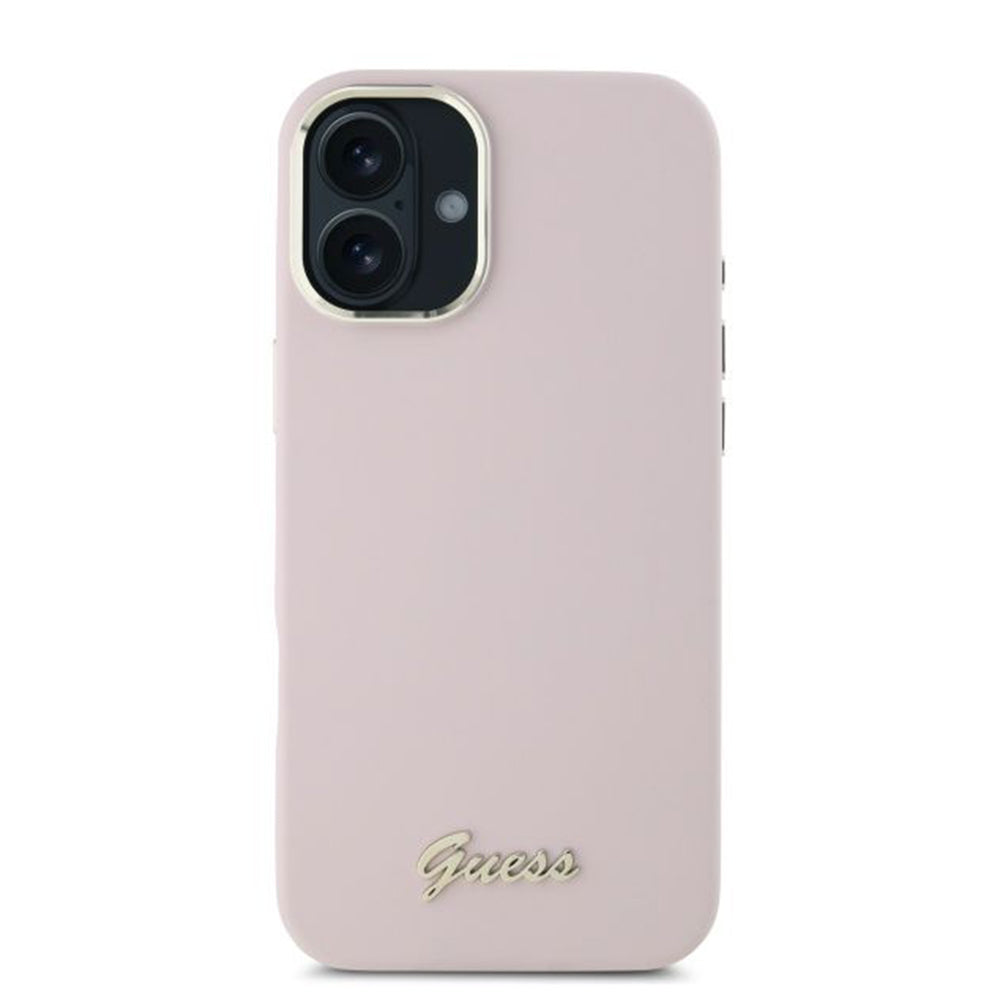 Θήκη για Apple iPhone 16 Plus, Guess, Script Metal Logo & Frame, Ροζ