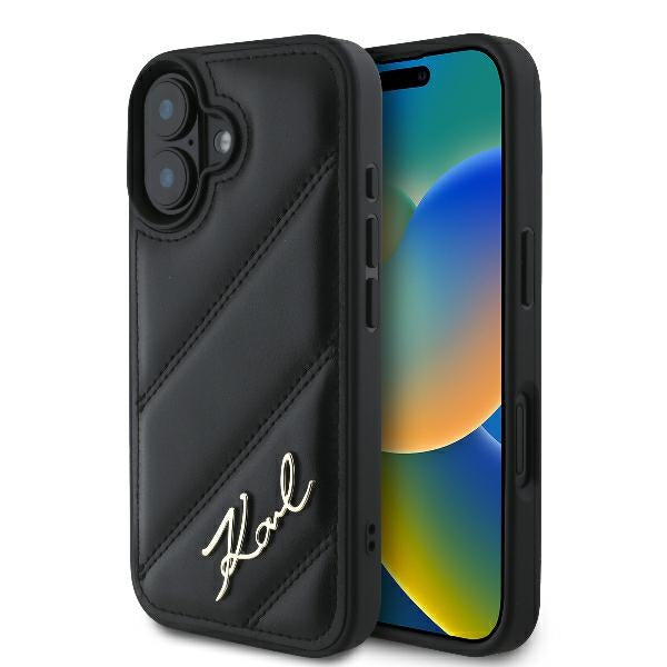Θήκη για Apple iPhone 16 Plus, Karl Lagerfeld, Diagonal Quilted Script, Μαύρη