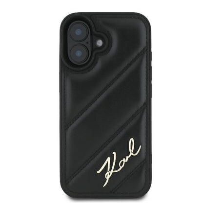 Θήκη για Apple iPhone 16 Plus, Karl Lagerfeld, Diagonal Quilted Script, Μαύρη