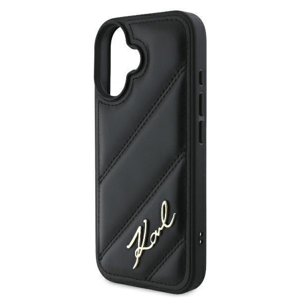 Θήκη για Apple iPhone 16 Plus, Karl Lagerfeld, Diagonal Quilted Script, Μαύρη