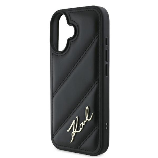 Θήκη για Apple iPhone 16 Plus, Karl Lagerfeld, Diagonal Quilted Script, Μαύρη