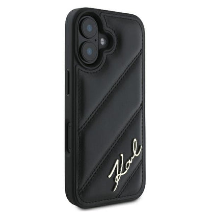 Θήκη για Apple iPhone 16 Plus, Karl Lagerfeld, Diagonal Quilted Script, Μαύρη