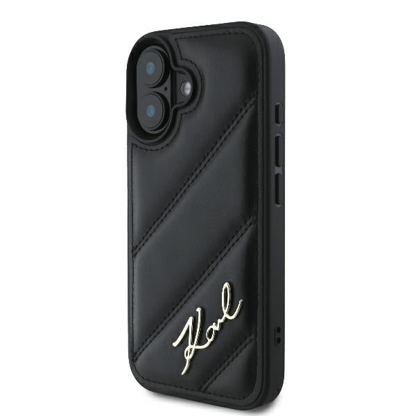 Θήκη για Apple iPhone 16 Plus, Karl Lagerfeld, Diagonal Quilted Script, Μαύρη