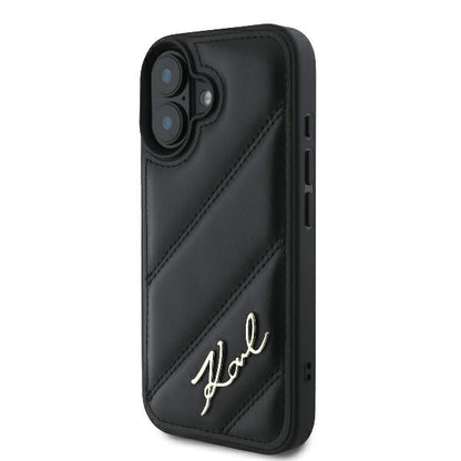 Θήκη για Apple iPhone 16 Plus, Karl Lagerfeld, Diagonal Quilted Script, Μαύρη