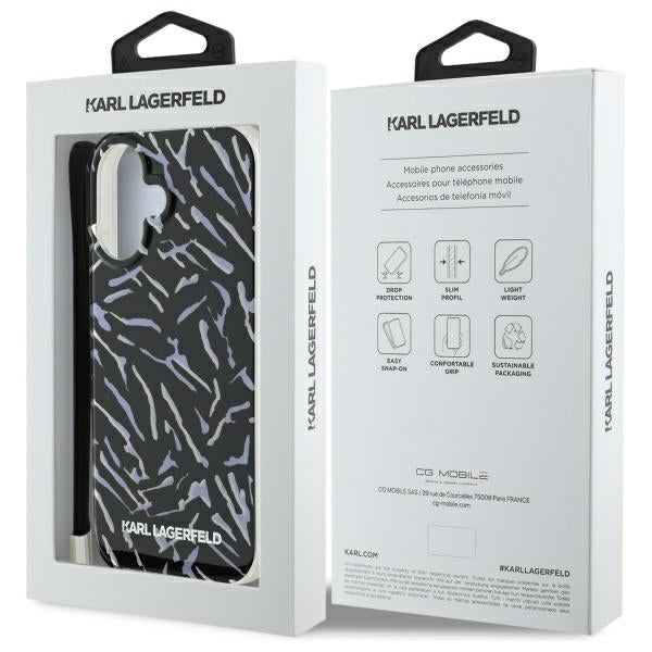 Θήκη για Apple iPhone 16 Plus, Karl Lagerfeld, Zebra with Cord Strap, Μωβ