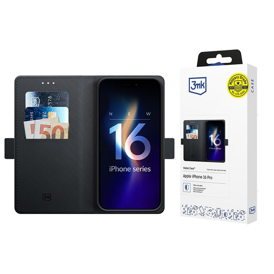 Θήκη για Apple iPhone 16 Pro, 3MK, Πορτοφόλι, Μαύρο
