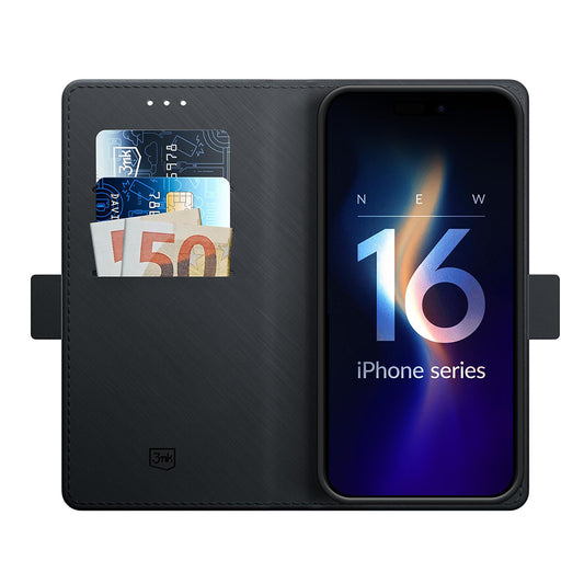 Θήκη για Apple iPhone 16 Pro, 3MK, Πορτοφόλι, Μαύρο