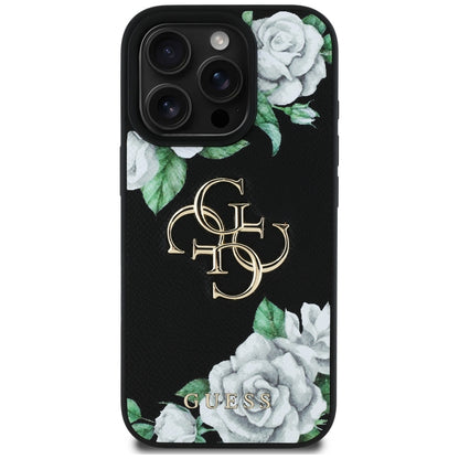 Θήκη για Apple iPhone 16 Pro, Guess, 4G Grained Roses Big Logo, Μαύρη