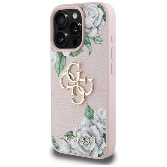 Θήκη για Apple iPhone 16 Pro, Guess, 4G Grained Roses Big Logo, Ροζ