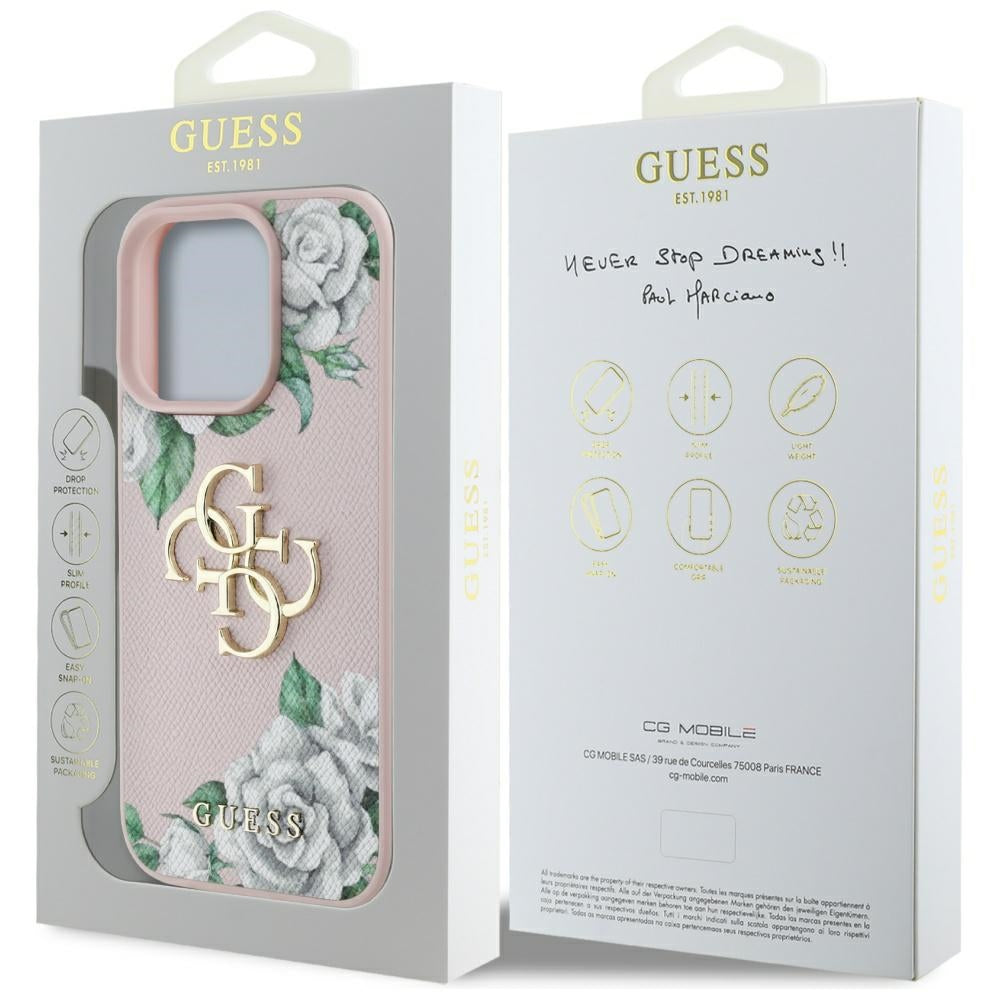 Θήκη για Apple iPhone 16 Pro, Guess, 4G Grained Roses Big Logo, Ροζ