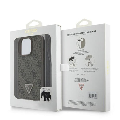 Case for Apple iPhone 16 Pro, Guess, Crossbody 4G Triangle Strass, Brown
