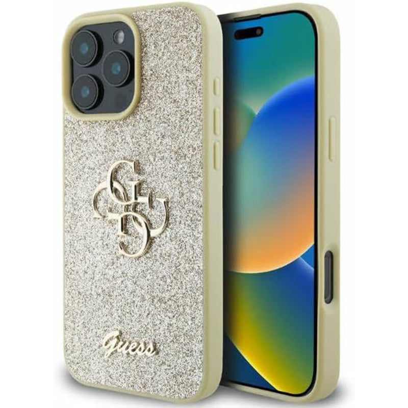 Θήκη για Apple iPhone 16 Pro, Guess, Fixed Glitter Big 4G, Χρυσή
