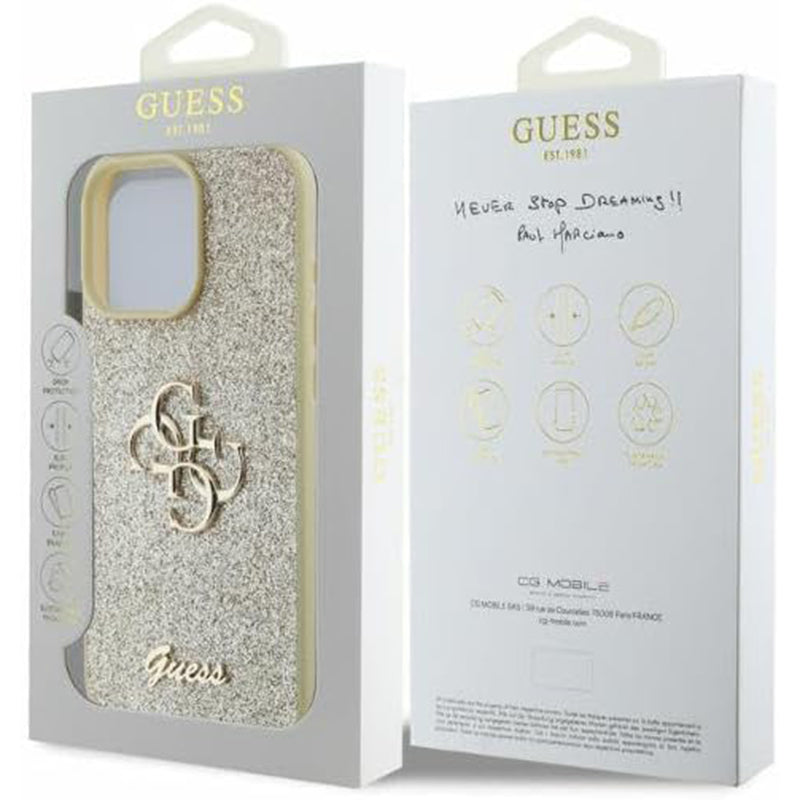 Θήκη για Apple iPhone 16 Pro, Guess, Fixed Glitter Big 4G, Χρυσή