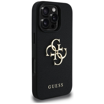 Θήκη για Apple iPhone 16 Pro, Guess, Grained Big 4G Logo Small Classic Logo, Μαύρη