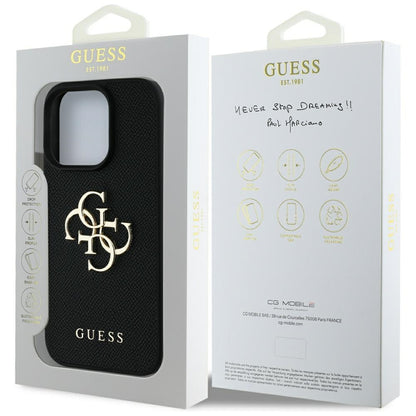 Θήκη για Apple iPhone 16 Pro, Guess, Grained Big 4G Logo Small Classic Logo, Μαύρη