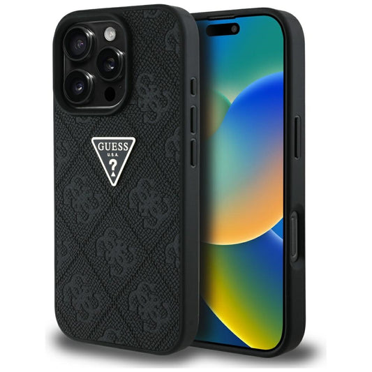 Θήκη για Apple iPhone 16 Pro, Guess, Hot Stamp 4G Pattern Triangle Logo, Μαύρη