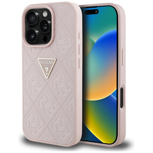 Θήκη για Apple iPhone 16 Pro, Guess, Hot Stamp 4G Pattern Triangle Logo, Ροζ