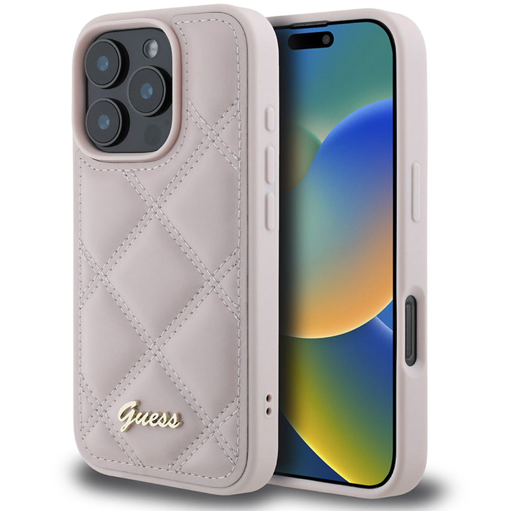 Θήκη για Apple iPhone 16 Pro, Guess, Quilted Metal Logo, Ροζ
