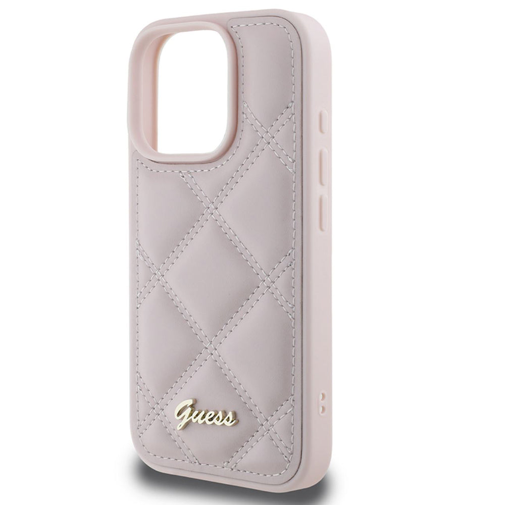 Θήκη για Apple iPhone 16 Pro, Guess, Quilted Metal Logo, Ροζ