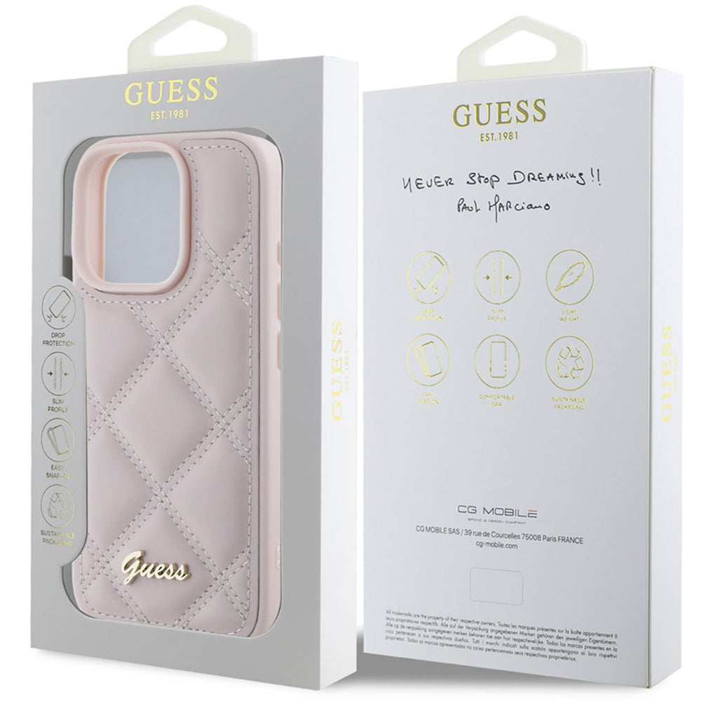 Θήκη για Apple iPhone 16 Pro, Guess, Quilted Metal Logo, Ροζ