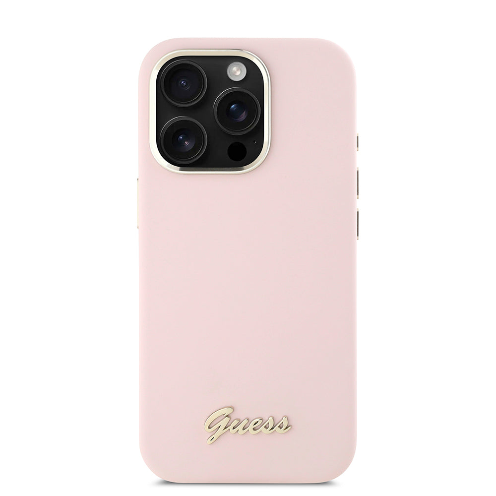Θήκη για Apple iPhone 16 Pro, Guess, Script Metal Logo & Frame, Ροζ