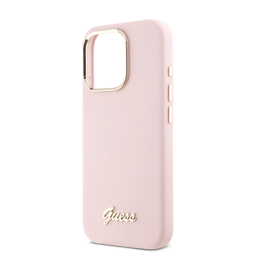 Θήκη για Apple iPhone 16 Pro, Guess, Script Metal Logo & Frame, Ροζ