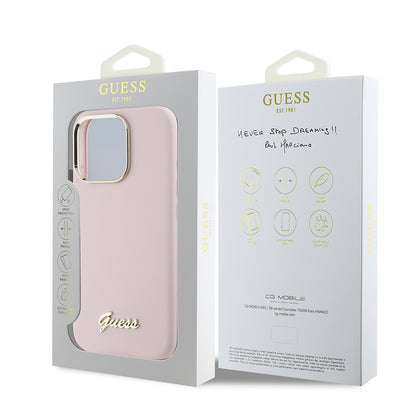 Θήκη για Apple iPhone 16 Pro, Guess, Script Metal Logo & Frame, Ροζ