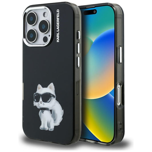 Θήκη για Apple iPhone 16 Pro, Karl Lagerfeld, IML Aquarelle Logo Choupette, Μαύρη