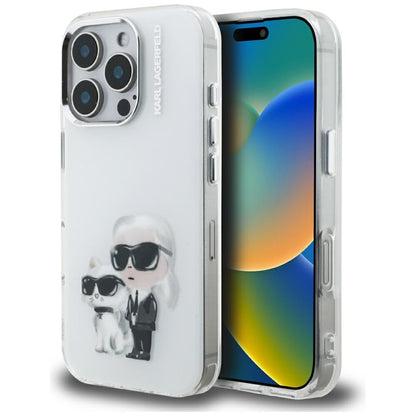 Case for Apple iPhone 16 Pro, Karl Lagerfeld, IML Aquarelle Logo Karl & Choupette, White