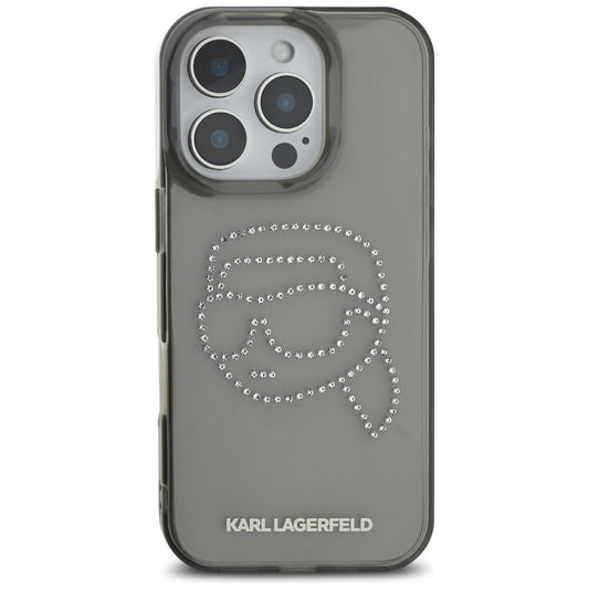 Θήκη για Apple iPhone 16 Pro, Karl Lagerfeld, IML Rhinestones Karl's Head, Μαύρη