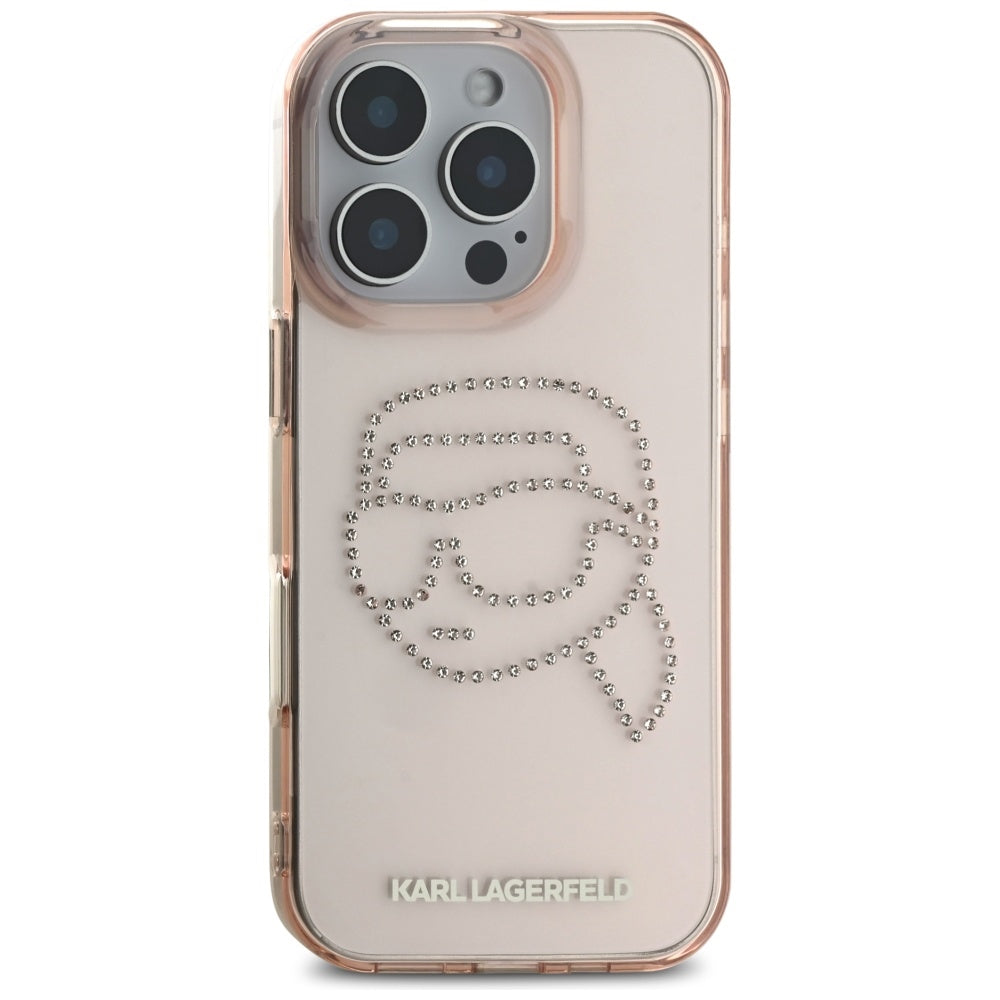 Θήκη για Apple iPhone 16 Pro, Karl Lagerfeld, IML Rhinestones Karl's Head, Ροζ