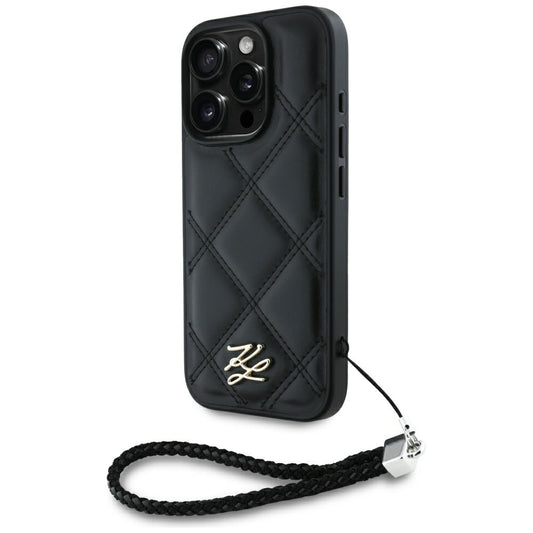 Θήκη για Apple iPhone 16 Pro, Karl Lagerfeld, Quilted Initial Logo & Chain Strap, Μαύρη